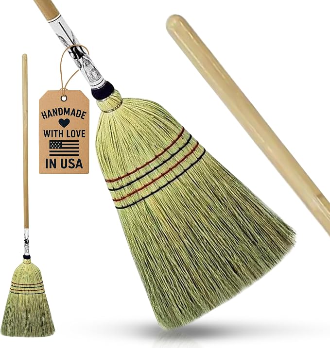 Handmade Amish Corn Broom with Wooden Handle – 57" Heavy Duty Broom by PeacefulValley