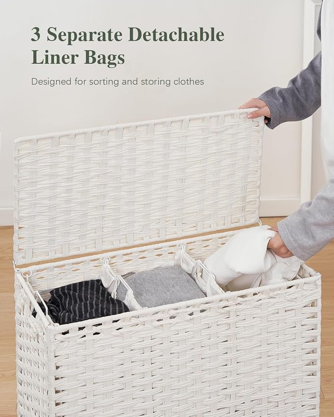 Laundry Hamper with Lid 132 L, Clothes Hamper with Lid, Handwoven Rattan - Image 3