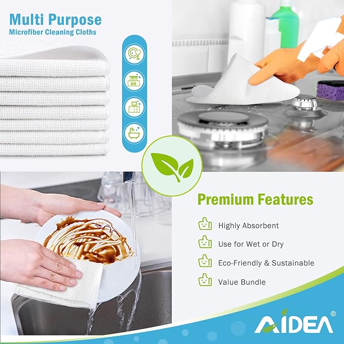 AIDEA White Microfiber Cleaning Cloth 24PK, Absorbent Cleaning Rags - Image 6