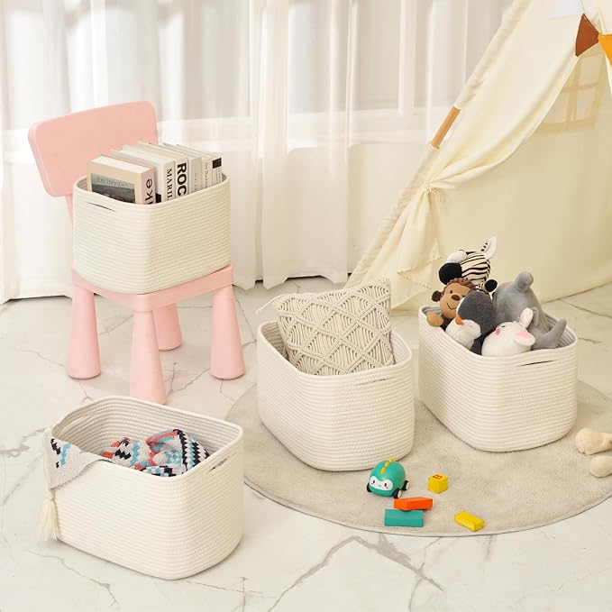 Storage Baskets for Organizing & Shelves, Woven Cotton Rope Organization Bins - Image 8