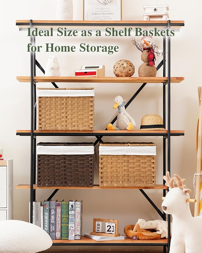 Storage Basket with Lid Woven Wicker Baskets with 2 Separate Lid, 9.2 Gallon - Image 4