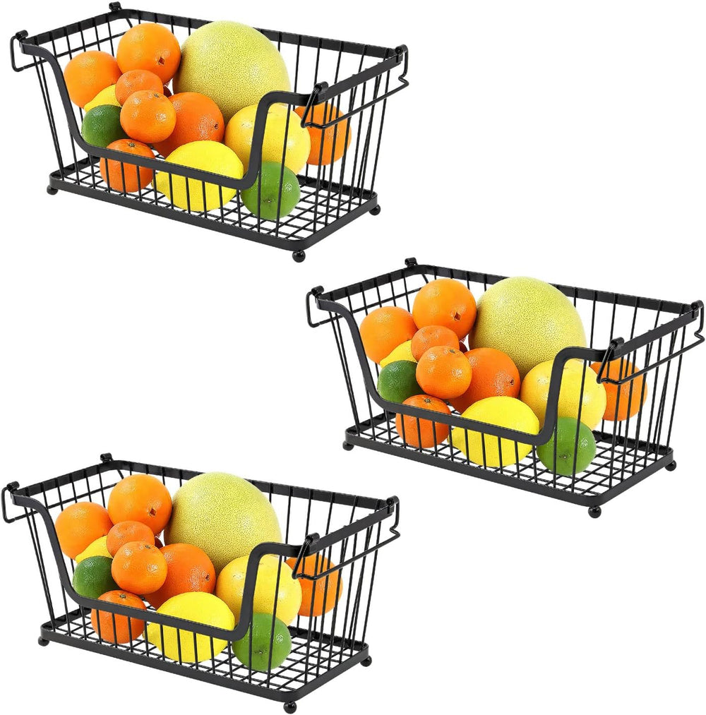 Taylor & Brown Set of 3 Black Storage Stacking Wire Basket Stackable Shel...