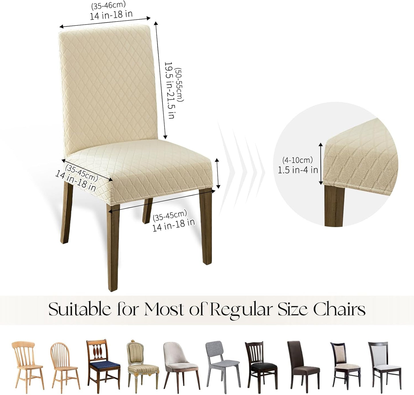 MOSAYT 100% Waterproof Dining Room Chair Covers Set of 4, Super Fit Stretch Jacquard Parson Chairs Slipcovers Removable Washable Chair Seat Protectors for Home, Kitchen, Banquet (Beige)