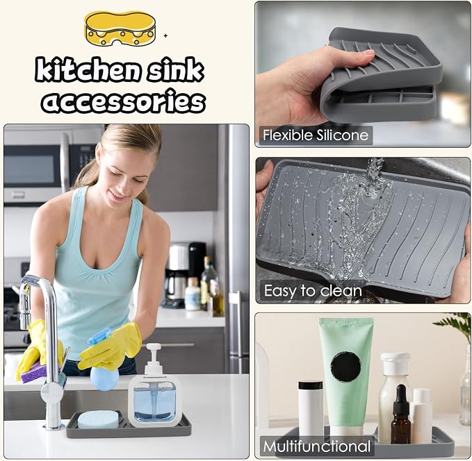 YASMEN Silicone Bathroom Soap Dishes, Sink Sponge Holder - Image 6