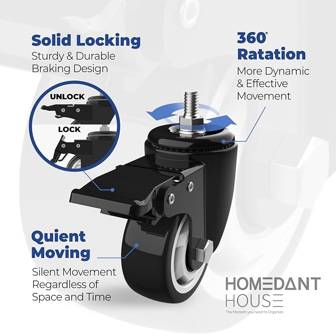 HOMEDANT House 5-Tier Metal Rolling Cart Shelf Rack Casters Heavy Duty Wheel - Image 13