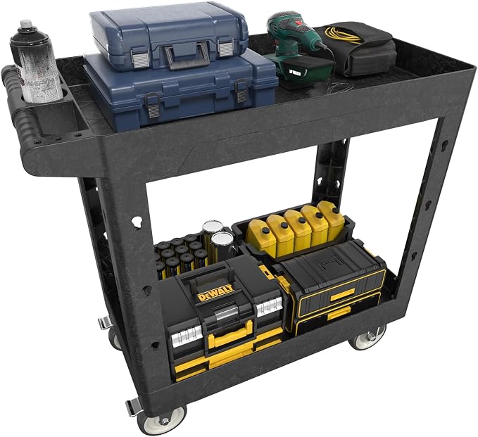 Large Garage Plastic Utility Cart, Heavy Duty 2 Shelf Tool Cart Service Cart by Maemttes