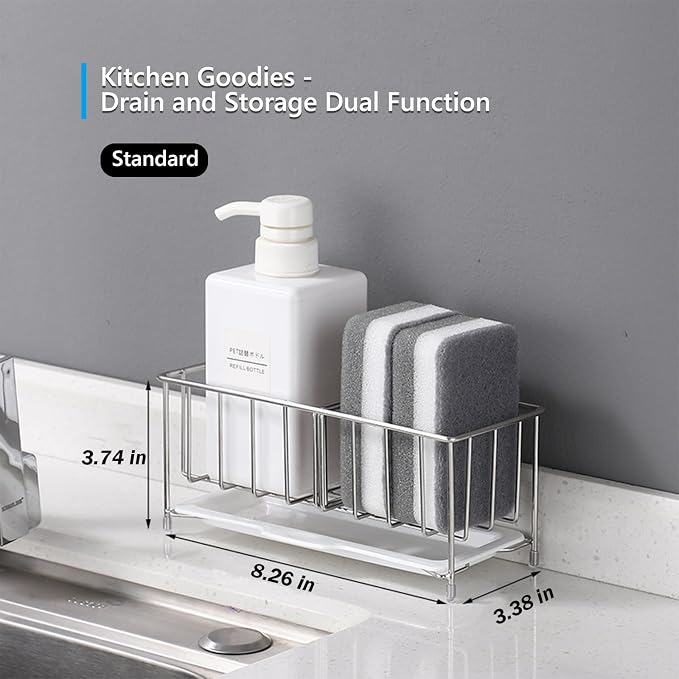 Kavciva Sink Caddy Sponge Holder, 304 Stainless Steel Dish Brush Holder - Image 3