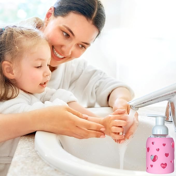 SoCal Suds & Company Glass Foaming Hand Soap Dispenser, Heart Silicone Sleeve - Image 3