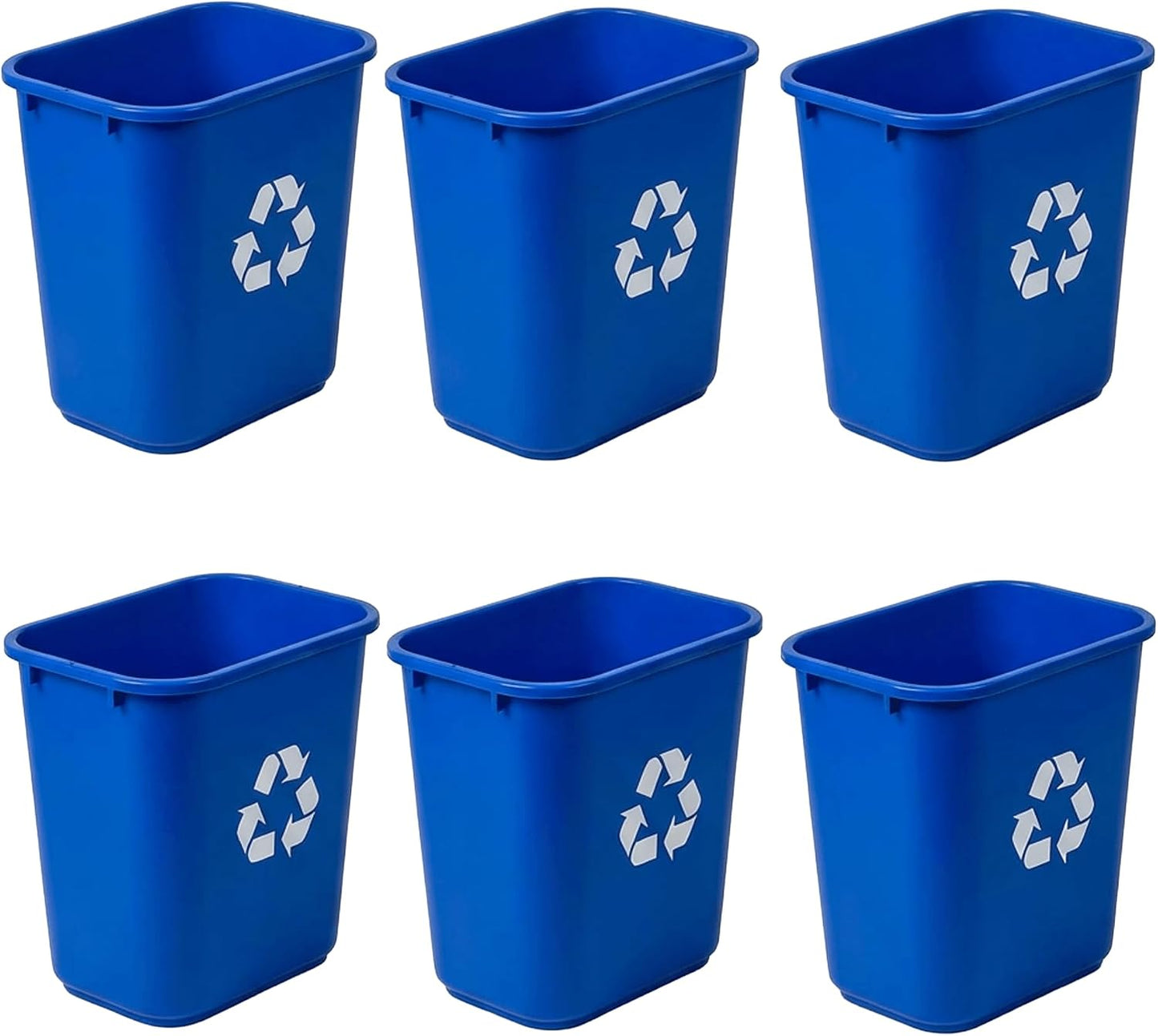 Storex 7-Gallon Blue Recycling Baskets, Case of 6 – Plastic Bins for Office & Kitchen, 28-Quart Rectangular Waste Container