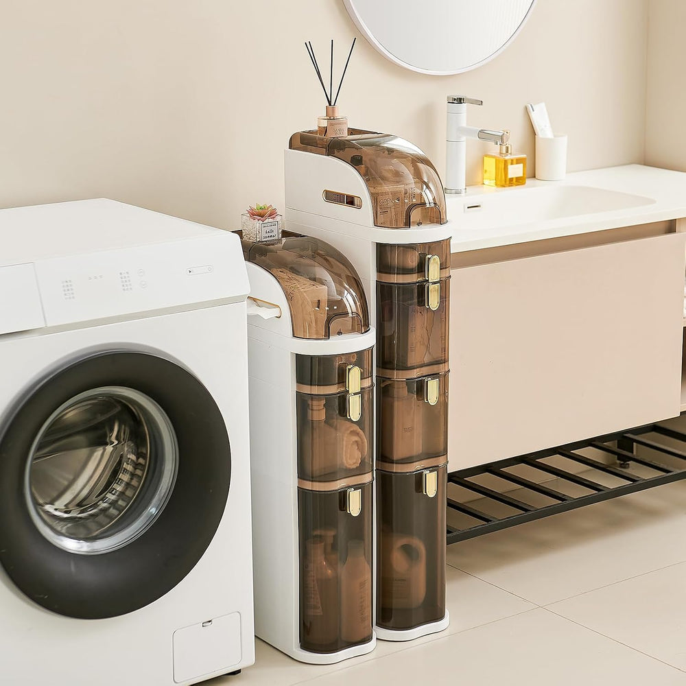Ceruaxb 4-Tier Slim Bathroom Cabinet with Drawers and Toilet Paper Holder
