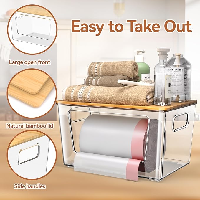Trash Bag Holder with Bamboo Lid, Stackable Trash Bag Dispenser, Extra Large - Image 4