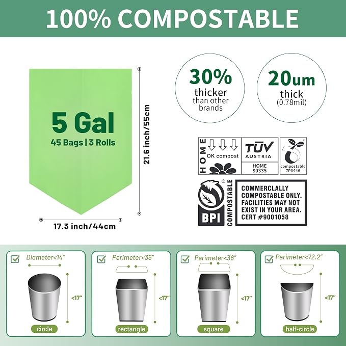 5 Gallon Trash Bags Compostable Compost Small Garbage Bag Extra Thick 0.78 Mil - Image 4