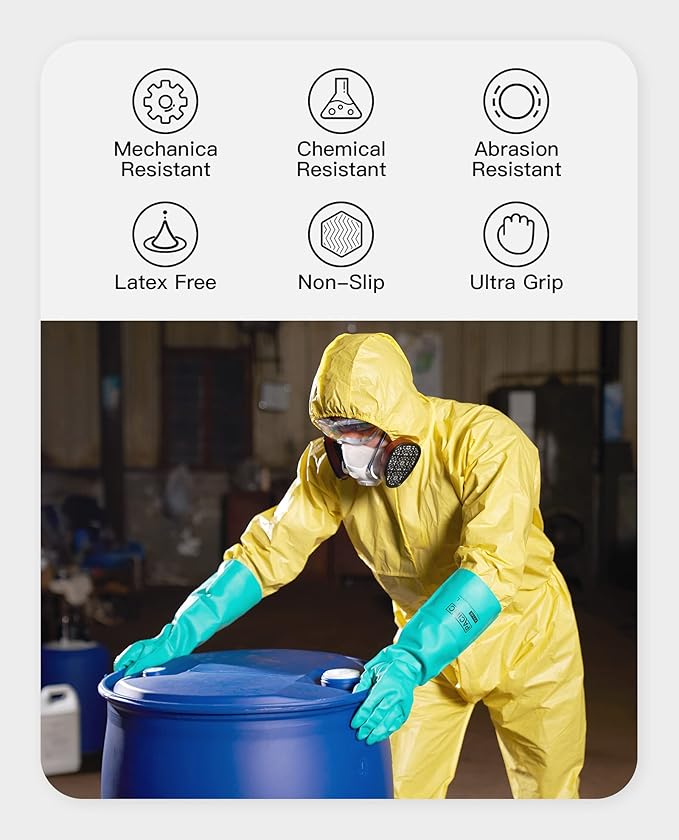 PACIFIC PPE 2 Pairs Chemical Resistant Nitrile Gloves, Resist Household Acid - Image 2