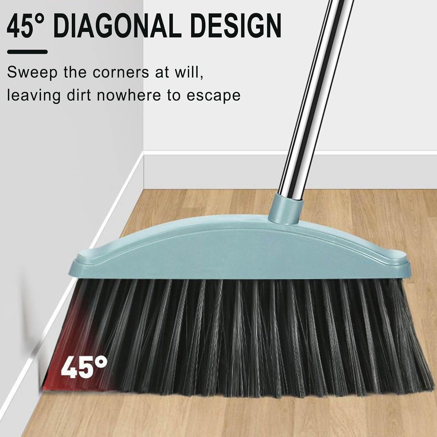Broom and Dustpan Set, 32" Stainless Steel Long Handle,Standing Storage, Indoor Sweeping Combo for for Home & Kitchen, Broom with Dustpan Combo Set, Teeth Comb, Green