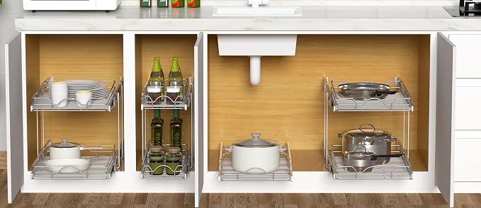 OCG 2 Tier Pull Out Cabinet Organizer, Pull Out Drawers - Image 7