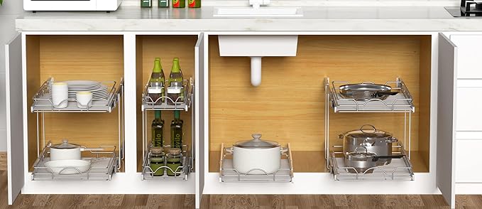 OCG 2 Tier Pull Out Cabinet Organizer, Pull Out Drawers - Image 5