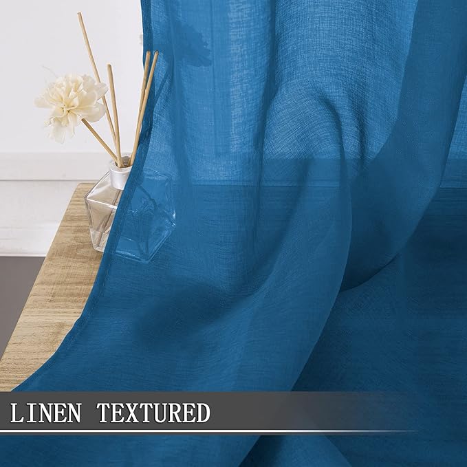 Tollpiz Short Sheer Curtain Living Room Linen Textured Curtains Sheer Light - Image 2