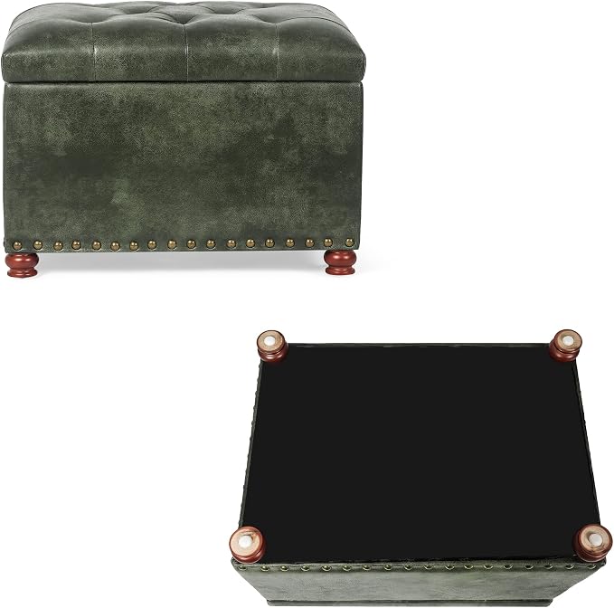 24'' Leather Ottoman with Storage Rectangle Foot Rest Ottomans Stool - Image 7