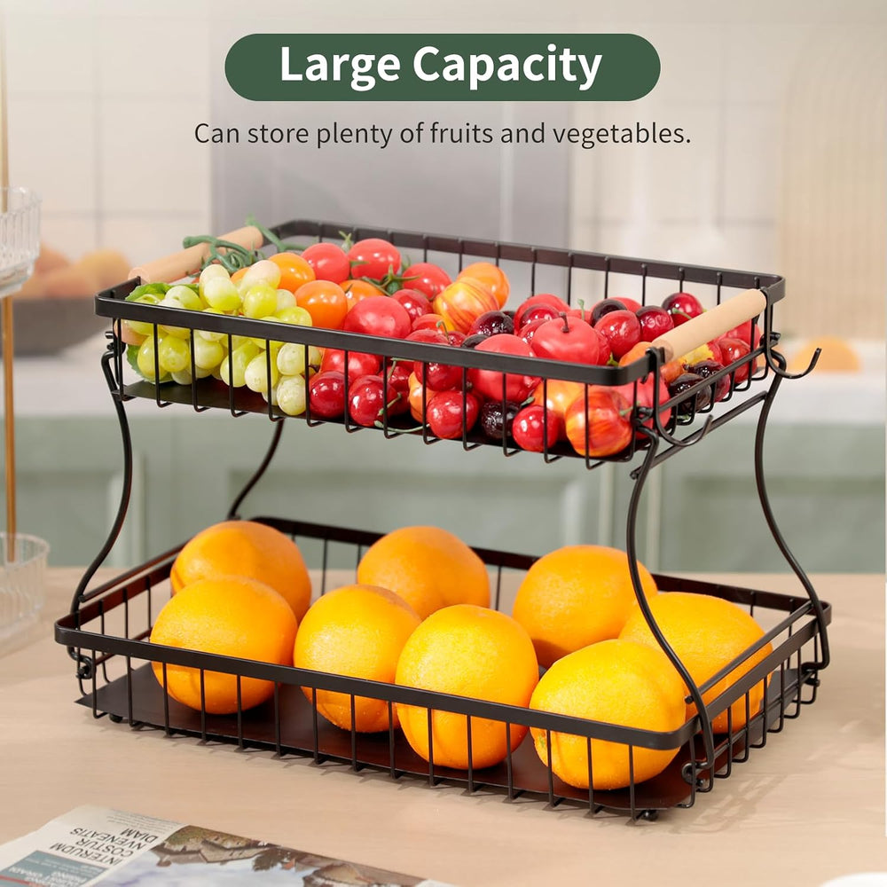 Fruit Stand Basket Storage Basket for Fruit Table 2 Tier Fruits Basket for Mo...
