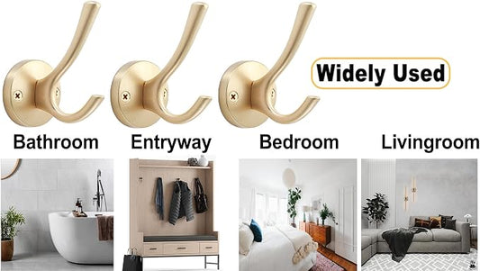 Gold Wall Hooks, 5 Pack Coat Robe Hook Heavy Duty Metal Double Bath Hook Wall - Image 2