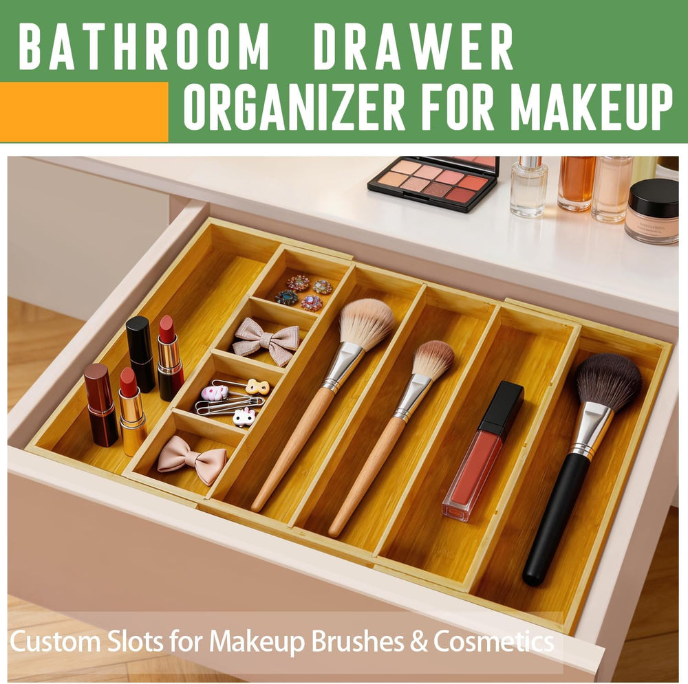 Bamboo Expandable Drawer Organizer, 15"-22" Storage Tray