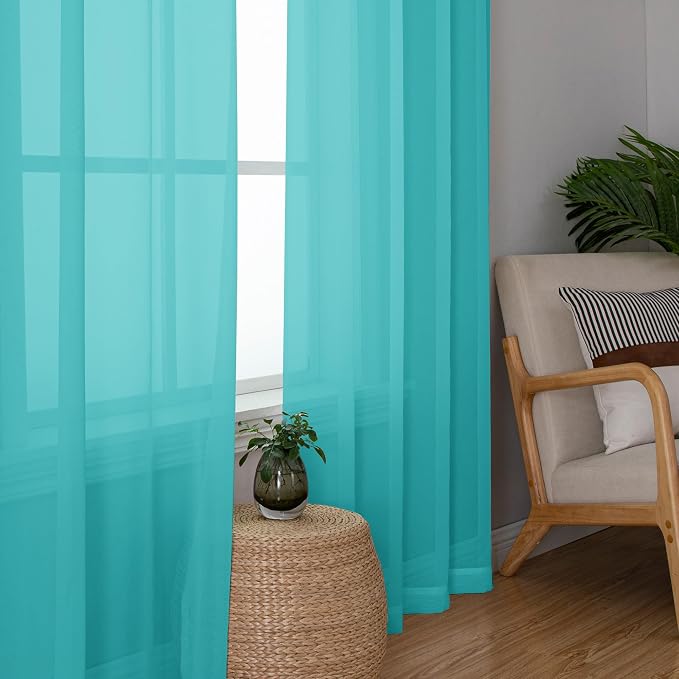 Chyhomenyc Turquoise Sheer Curtains 45 Inch Long 2 Panels, Light Filtering Rod - Image 5