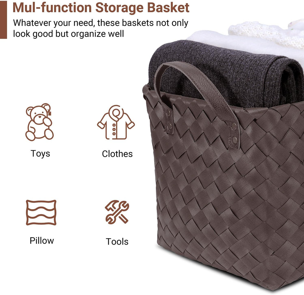 4-Pack Laundry Baskets,Wicker Storage Baskets for Shelves,Coffee