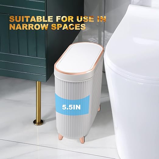 Bathroom Trash Can with Lid 3.2 Gallon Narrow Trash Can Small Plastic Trash Bin - Image 6
