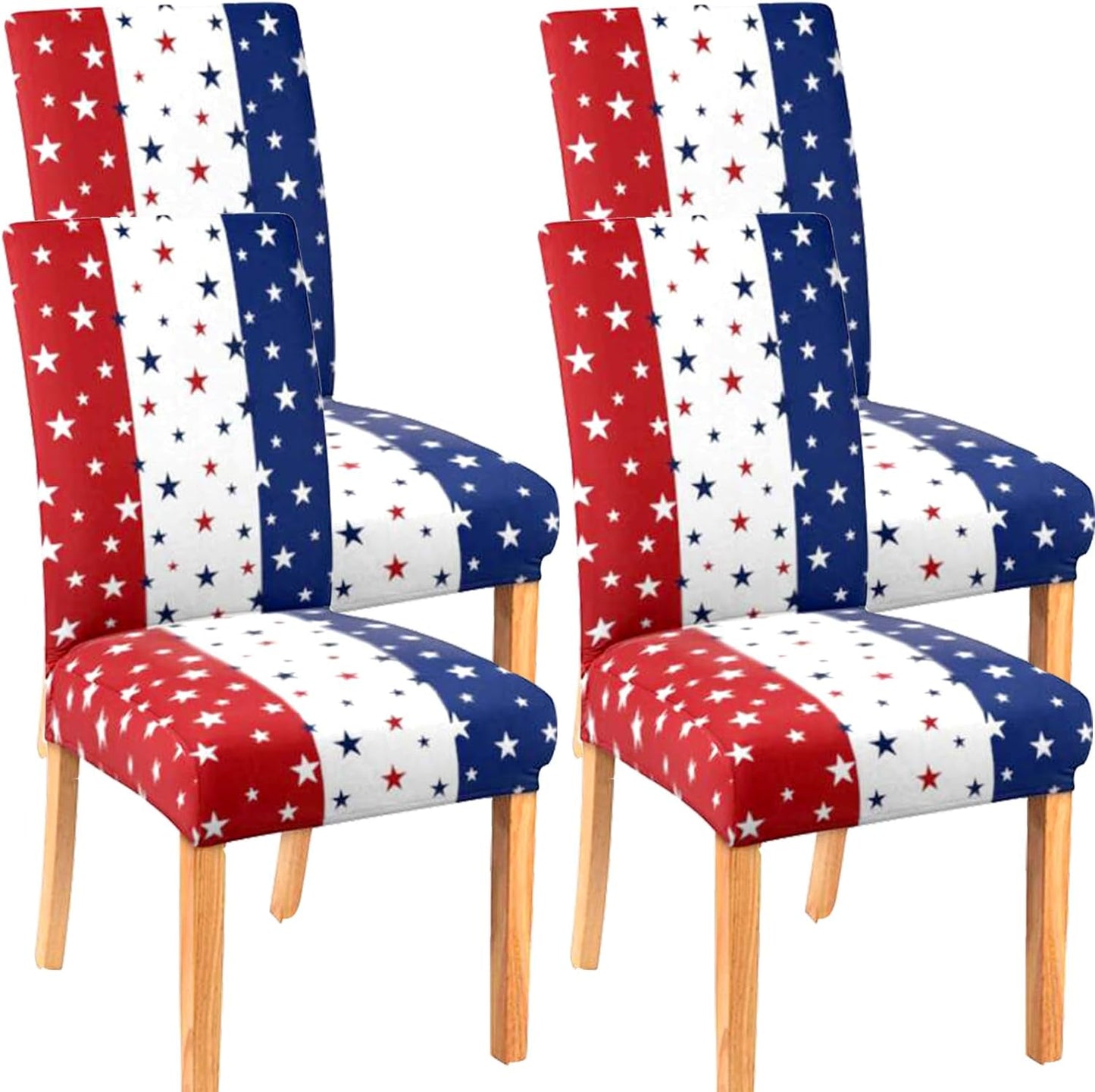 4th of July Chair Covers Set of 4, Patriotic Memorial Day Chairs Slipcover for Dining Room, Removable Washable Breathable Cover in the Kitchen Restaurant Holiday Decor