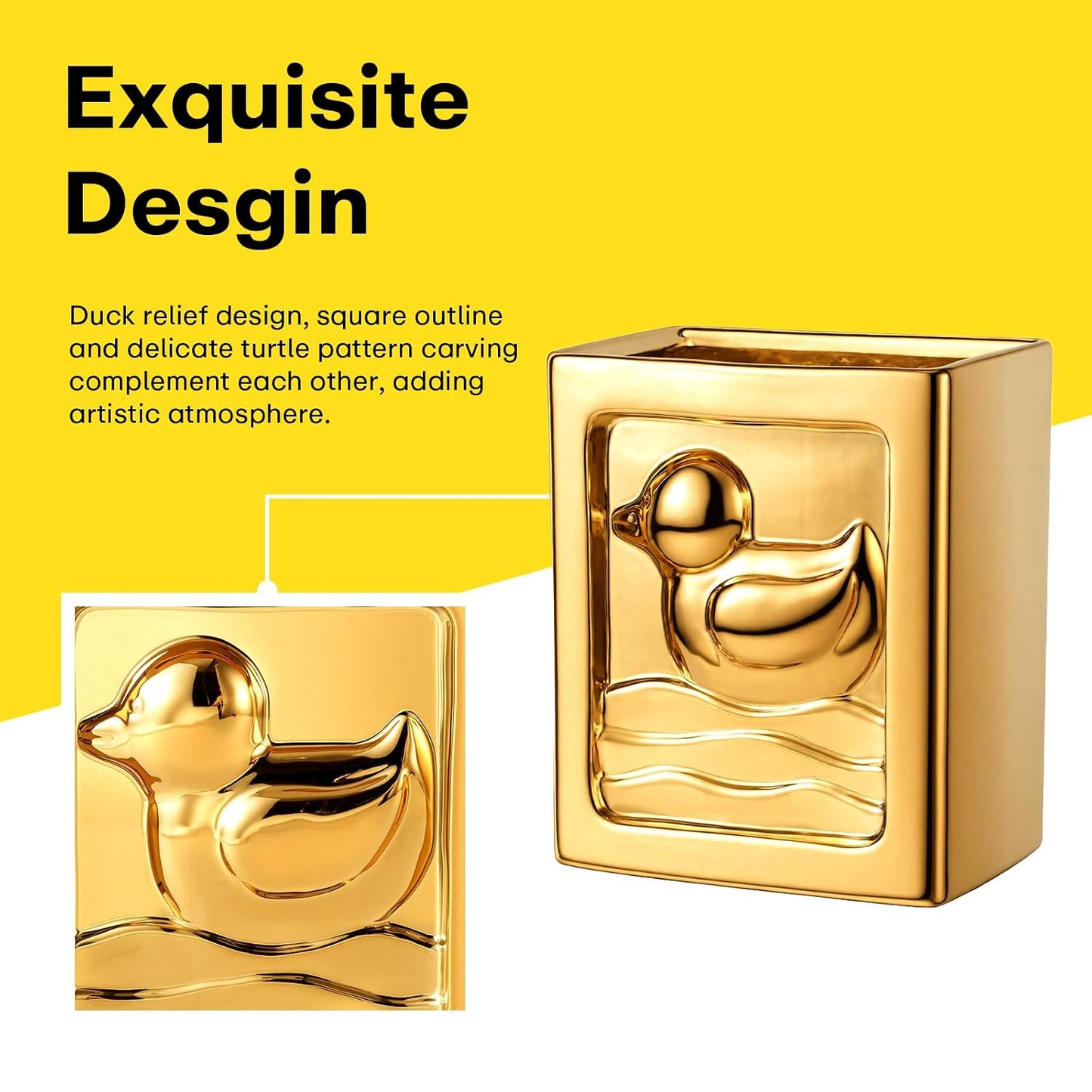 Gold Duck 1.85 Gallon Bathroom Trash Can, Modern Ceramic Wastebasket, Small Garbage Bin for Bedroom, Home Office, Toilet, RV, Near Desk, Under Sink