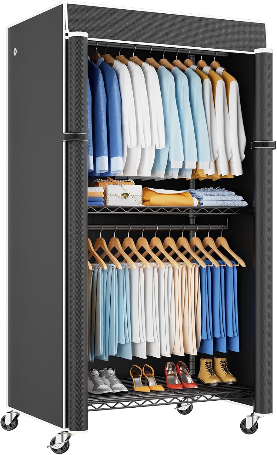 ULIFHOME P8C Heavy Duty Clothes Rack（With Extended Width Design） Rolling Clot...