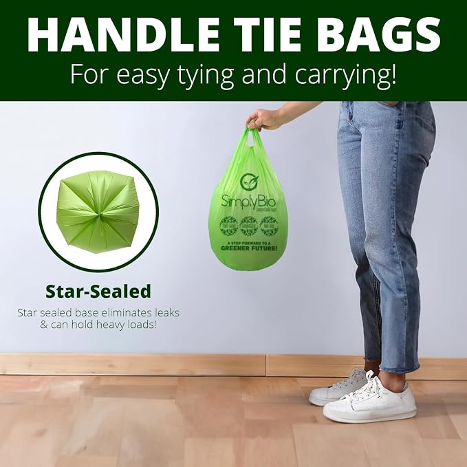 1.6 Gallon Compostable Trash Bags Handle, Heavy Duty Thick 0.6 Mil, 6.06 Liter - Image 6