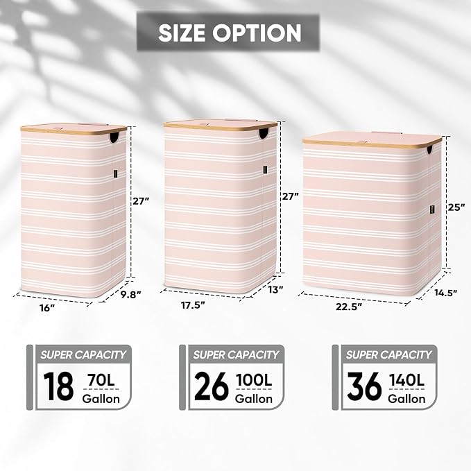 BALEINE Laundry Hamper with Lid, Tall Laundry Baskets with Bamboo Pull Handles - Image 2