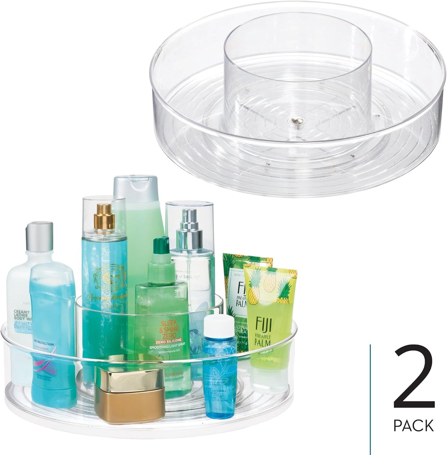 iDesign 12-inch Divided Lazy Susan - Set of 2 - Clear | for Bathroom Storage