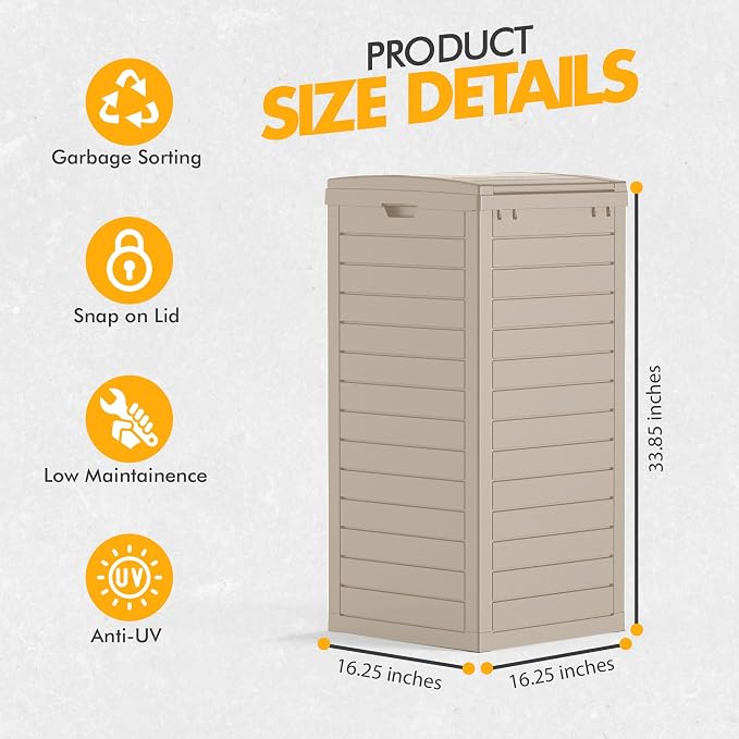 31 Gallon Outdoor Trash Can, Waterproof Resin Trash Can - Image 4