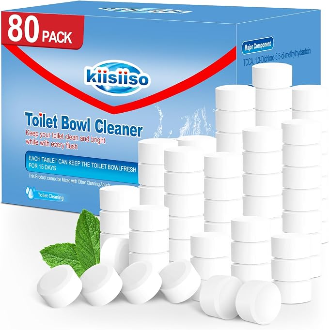 KIISIISO Toilet Bowl Cleaner Tablets 80 PACK, Automatic Bleach Toilet Tank by Long-lastingCleanToilet