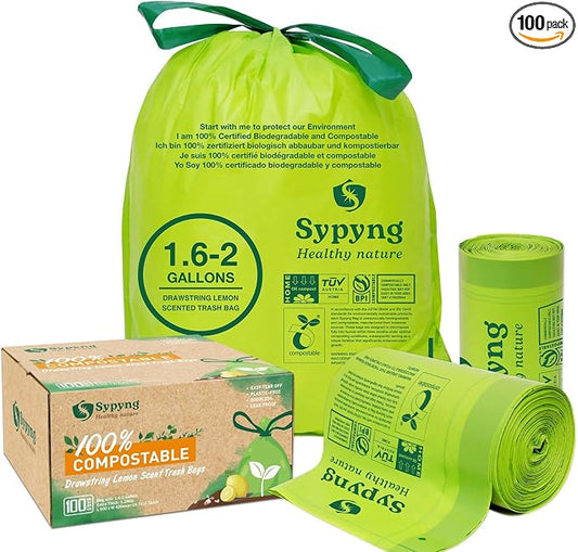 Compostable Kitchen Trash Bags 1, 6-2 Gallon by Sypyng