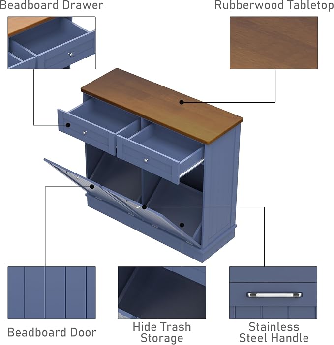 Betterhood Tilt Out Trash Cabinet 10 Gallon Wooden Free Standing Laundry Sorter - Image 4