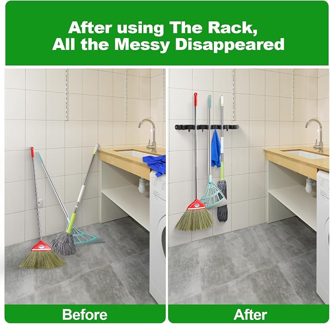 voze 5 Racks and 4 Hooks Mop and Broom Holder Wall Mount, Self Adhesive Heavy - Image 4