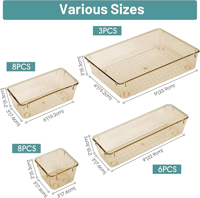 WOWBOX 25 PCS Plastic Drawer Organizer Set, 4 Sizes Desk Drawer Divider - Image 2