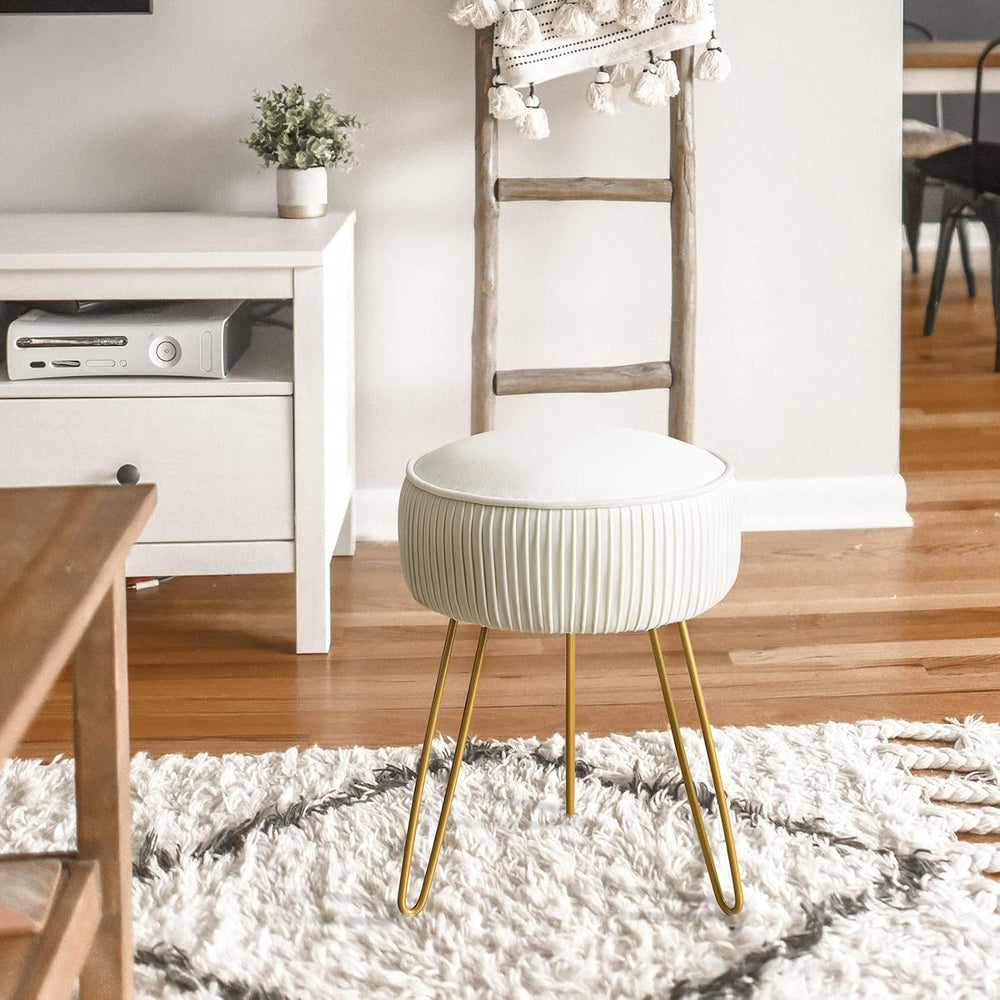 LUE BONA Pleated Vanity Stool, Velvet Upholstered Vanity Stool for Makeup Roo...