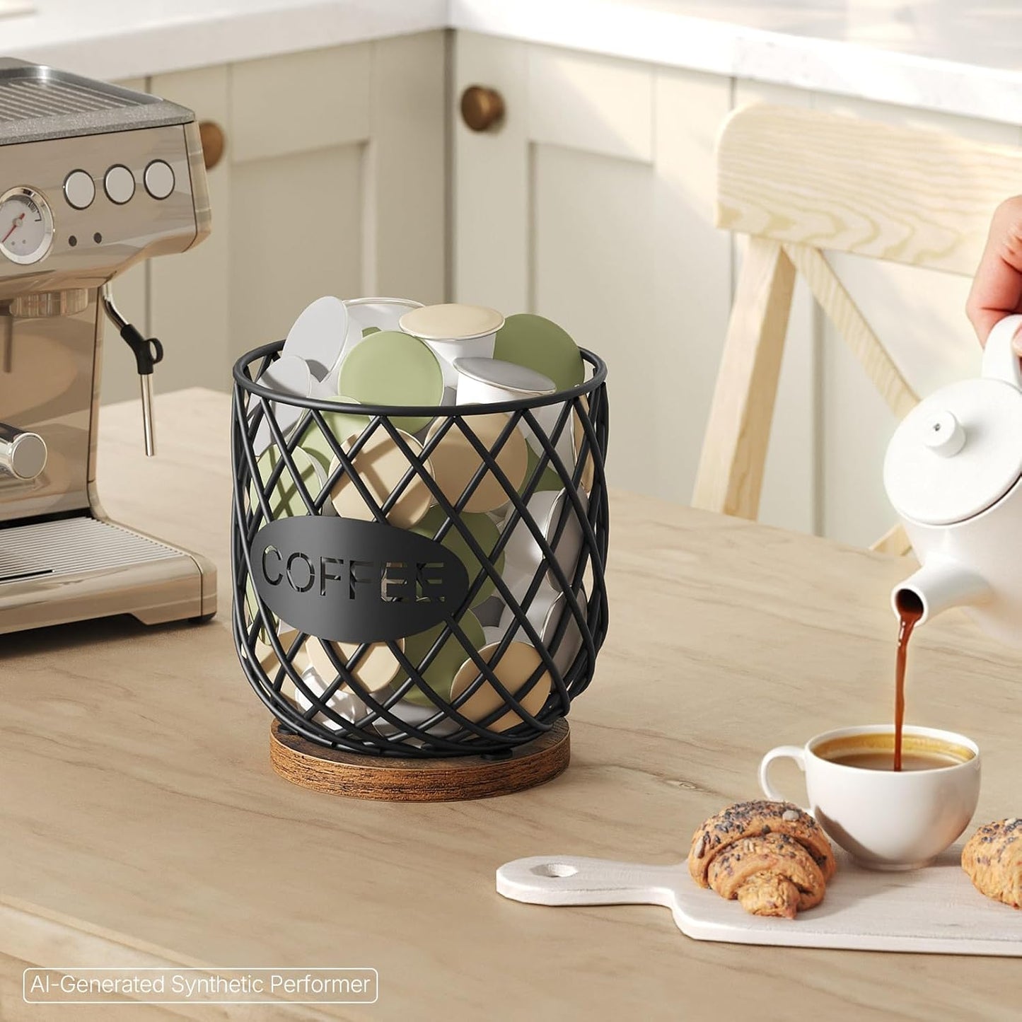 Coffee Pod Holder Organizer, Holder for K Cup, Large Capacity Coffee Pod Basket, Versatile Coffee Capsule Storage Organizer, for Kitchen Countertop, Rustic Brown KH09BR
