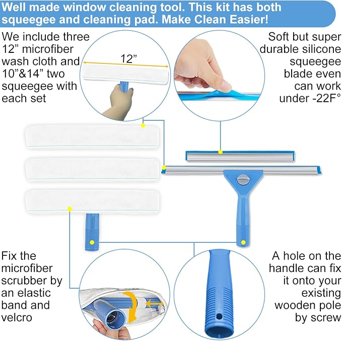 Window Squeegee Washing Kit for Shower Glass Door, Mirror and Window Cleaning - Image 5
