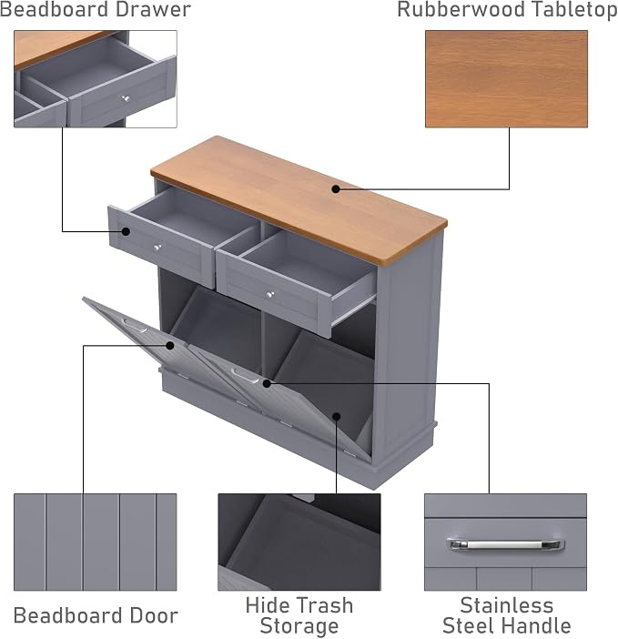 Betterhood Tilt Out Trash Cabinet 10 Gallon Wooden Free Standing Laundry Sorter - Image 4