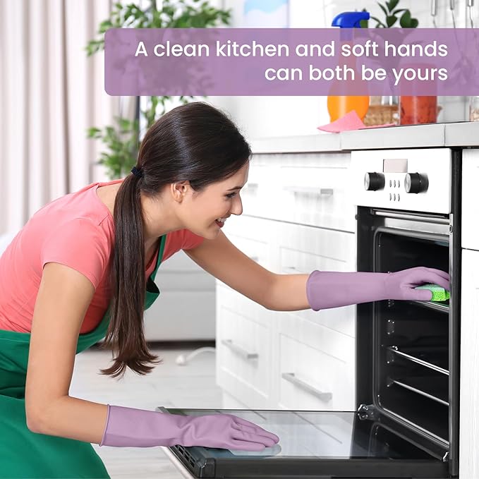 Rubber Cleaning Gloves for Dishwashing, 4 Pairs Reusable Kitchen Gloves for - Image 6
