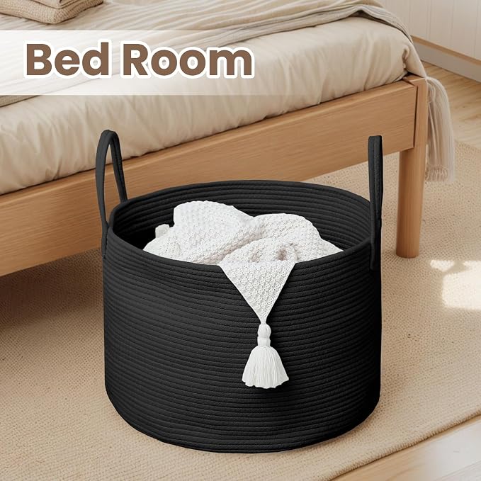 Woven Blanket Basket, 115L Large Rope Storage Bin - Image 6