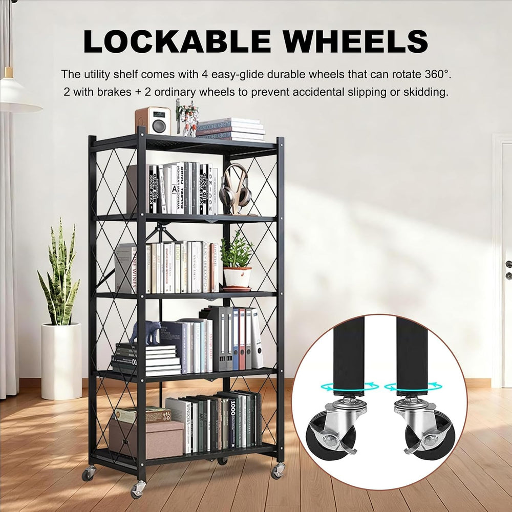 5-Tier Storage Rack Metal Shelving Unit with Wheels Wire Shelf, 2-Pack