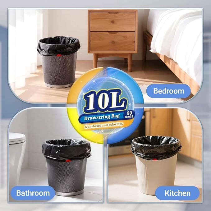 XUXRUS 2.6-3 Gallon Black Bathroom Drawstring Trash Bags - Image 6