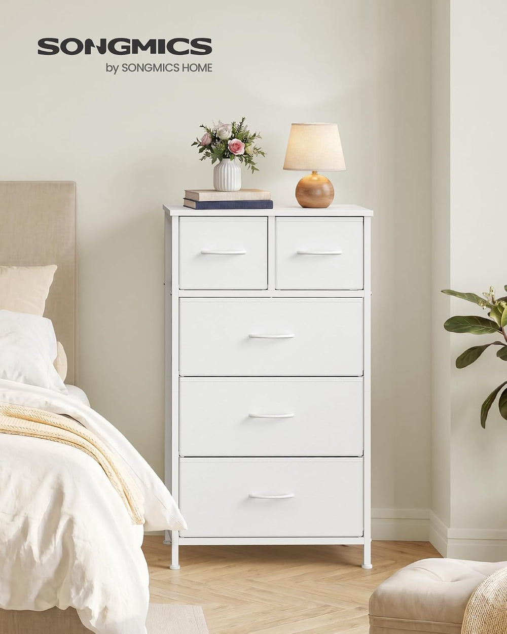 SONGMICS Tall Dresser for Bedroom, 5 Fabric Drawers with Steel Frame