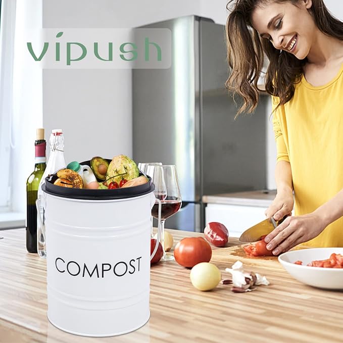 Vipush Compost Bin with Lid Small Countertop Compost Bin includes Inner Liner & - Image 7
